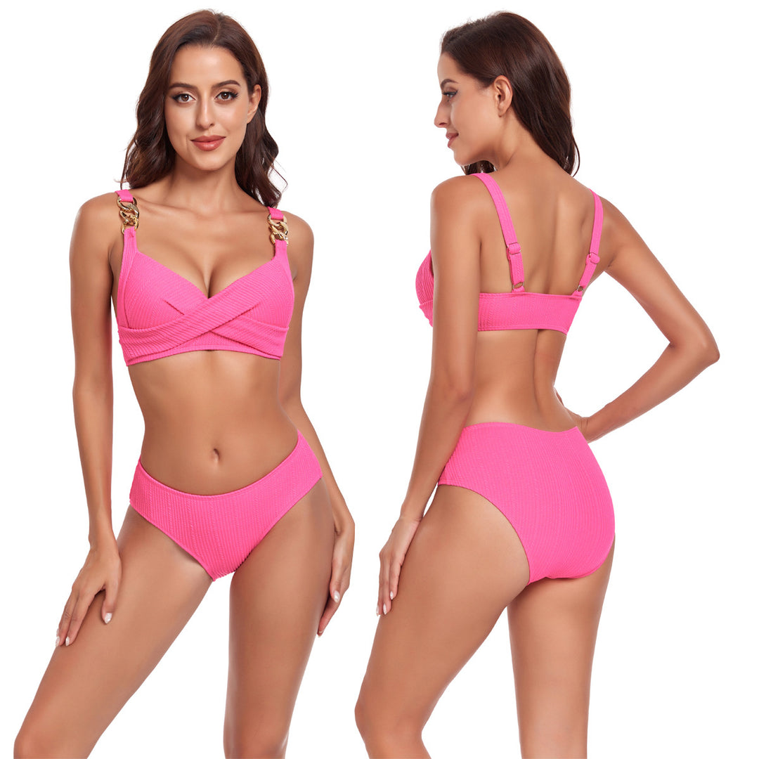 Women's bikini with crossover band design and golden accents StylebySassy