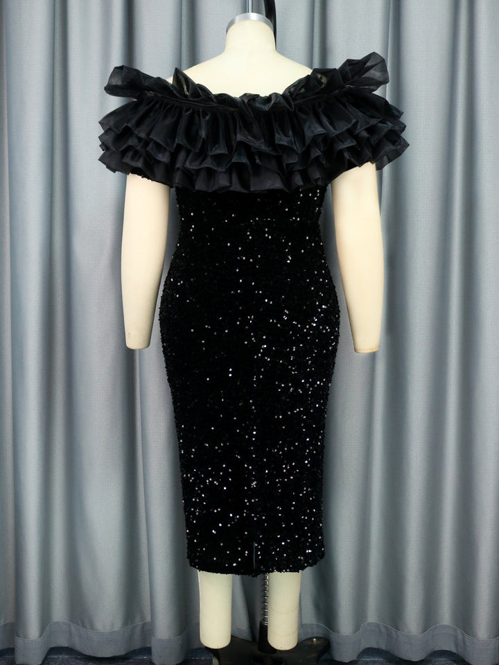Women glamorous evening dress with voluminous ruffles and sequins StylebySassy
