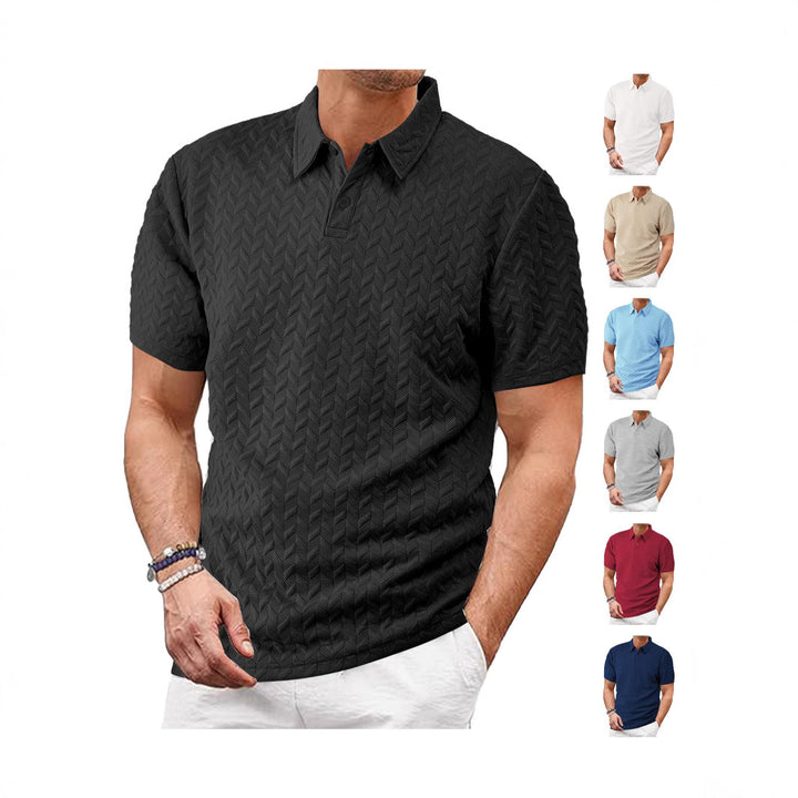 Men's short-sleeved polo shirt with embossed zigzag texture and classic shirt collar StylebySassy