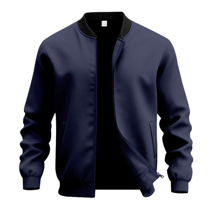 Men's lightweight bomber-style blouson with partially concealed zipper, ribbed cuffs, and side pockets StylebySassy