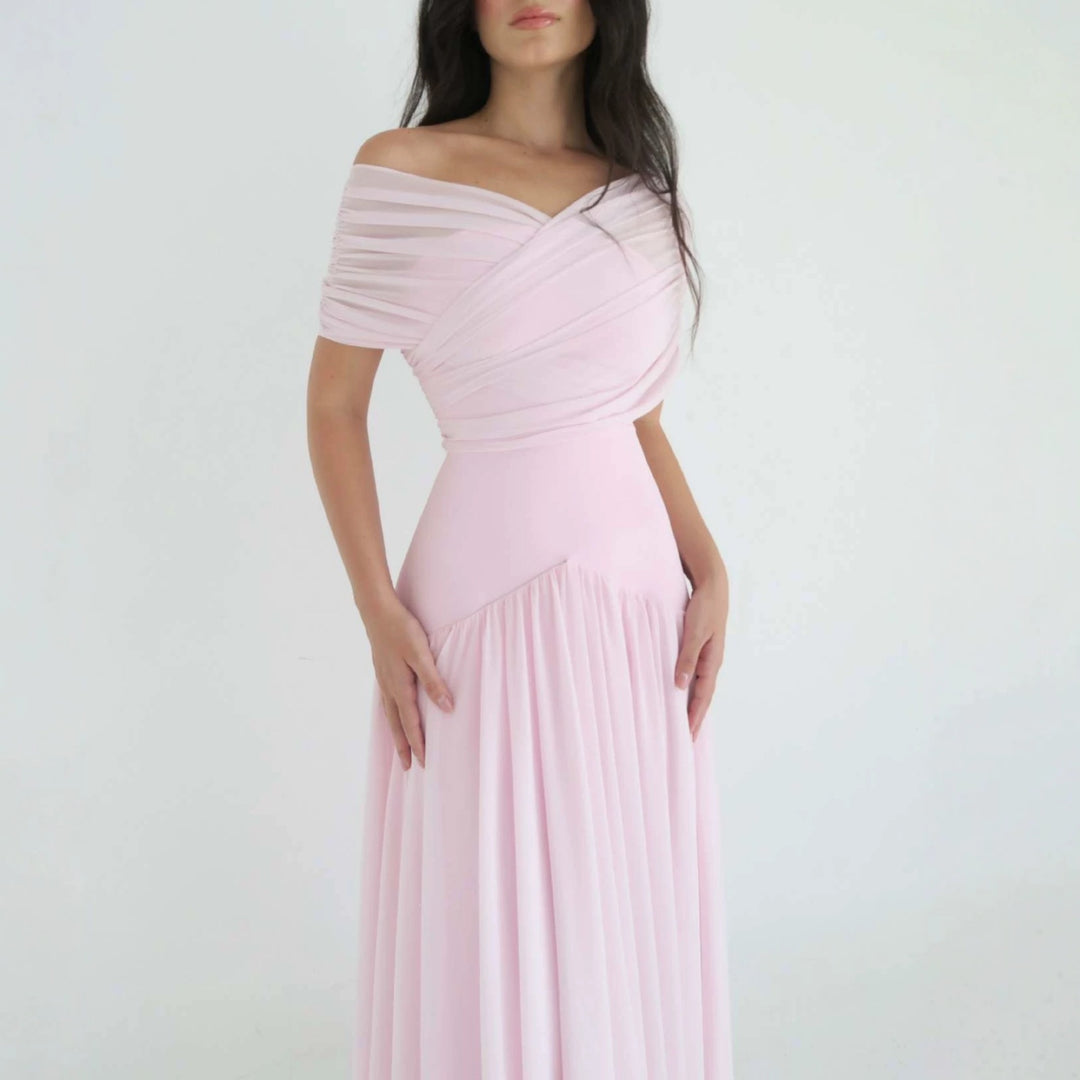 Women Elegant Maxi Dress with Wrap Look and Transparent Sleeves StylebySassy