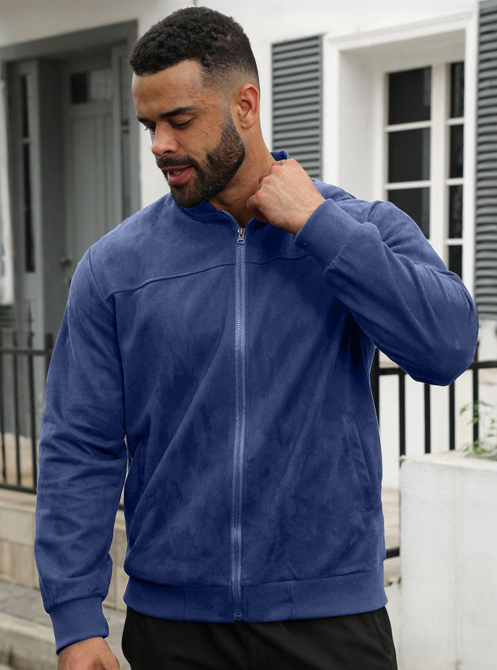 Men's subtle velour bomber jacket with stand-up collar, full zip and ribbed cuffs StylebySassy