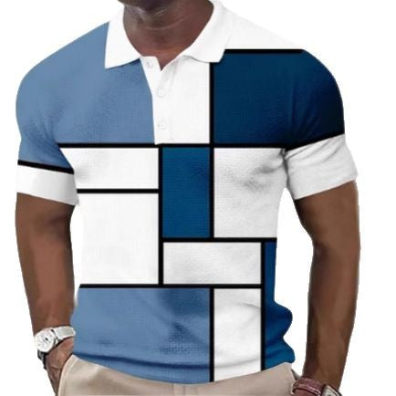 Men's short-sleeved polo shirt with geometric block pattern and fine structured piqué StylebySassy