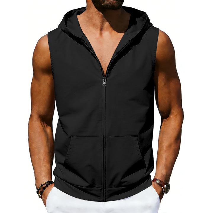 Men's sleeveless hooded vest with full zip and kangaroo pocket StylebySassy