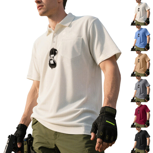 Men's functional short-sleeve polo shirt with breast pocket, integrated pen loop and micro-perforated ventilation StylebySassy