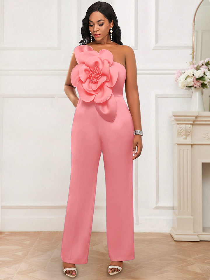 Ladies elegant overall with large floral accent on top