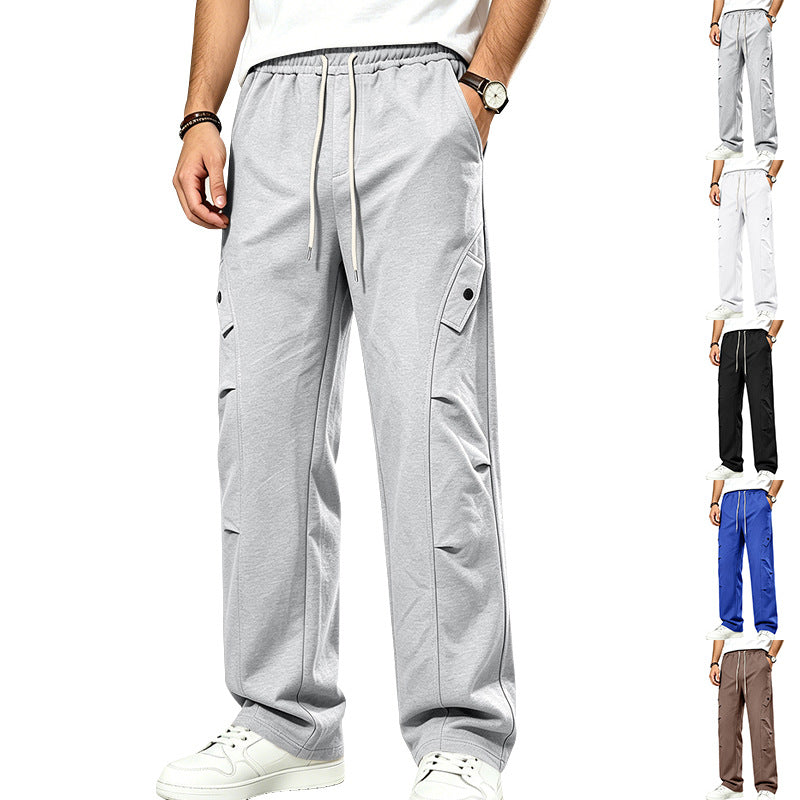 Men's relaxed cargo sweatpants with elastic drawstring waistband, flap pockets, and knee patches StylebySassy