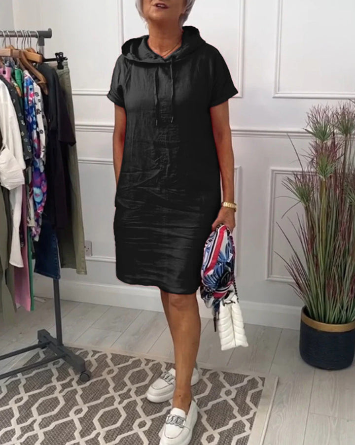 Women's nan legeres hooded dress with short sleeves, straight cut and drawstring StylebySassy