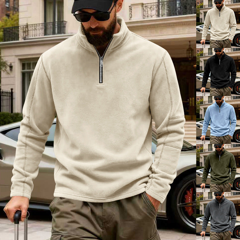 Men's lightweight fleece pullover with half zipper and stand-up collar StylebySassy