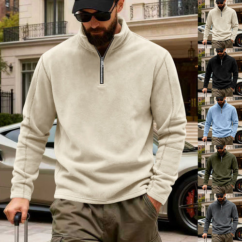Men's lightweight fleece pullover with half zipper and stand-up collar StylebySassy
