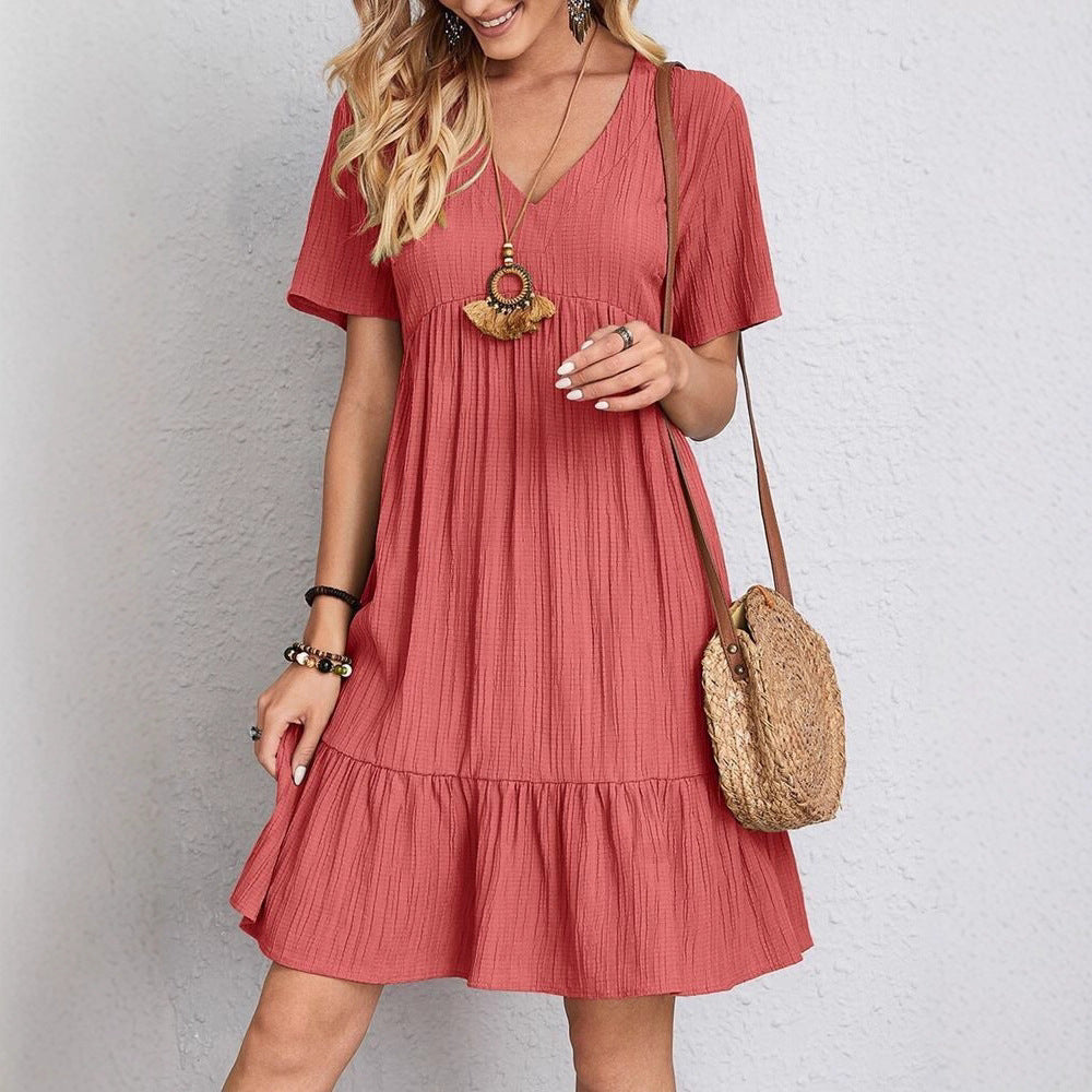 Women nan Crinkle summer dress with V-neck, empire seam and ruffle hem StylebySassy