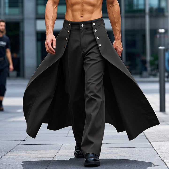 Women high-waisted flared midi wrap skirt with inner culottes and decorative button placket StylebySassy