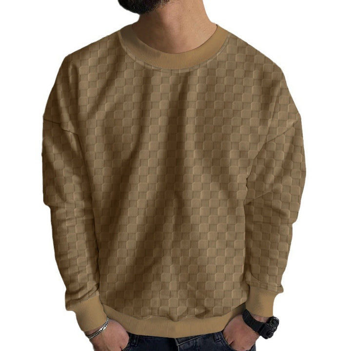Men's embossed checkerboard sweatshirt with oversized fit, round neckline and ribbed cuffs StylebySassy