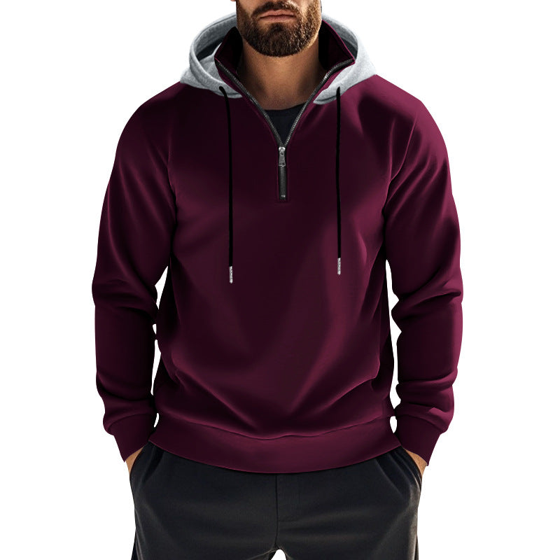 Men's sporty hoodie sweatshirt with short front zipper, contrast-lined hood and elastic ribbed cuffs StylebySassy