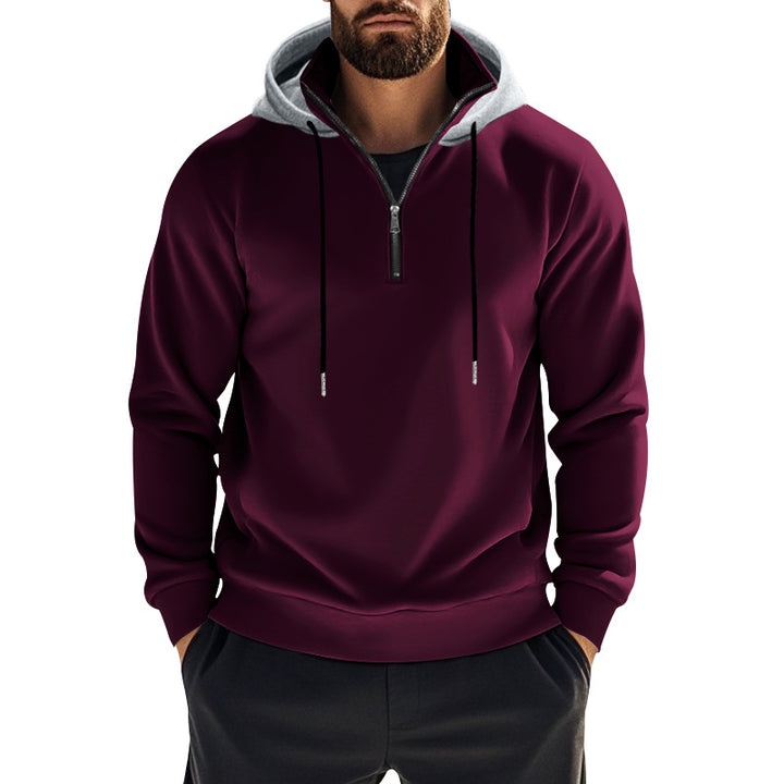 Men's sporty hoodie sweatshirt with short front zipper, contrast-lined hood and elastic ribbed cuffs StylebySassy