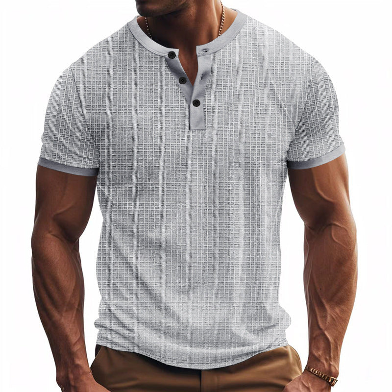Men's nano band collar henley with fine mesh structure and slim fit StylebySassy