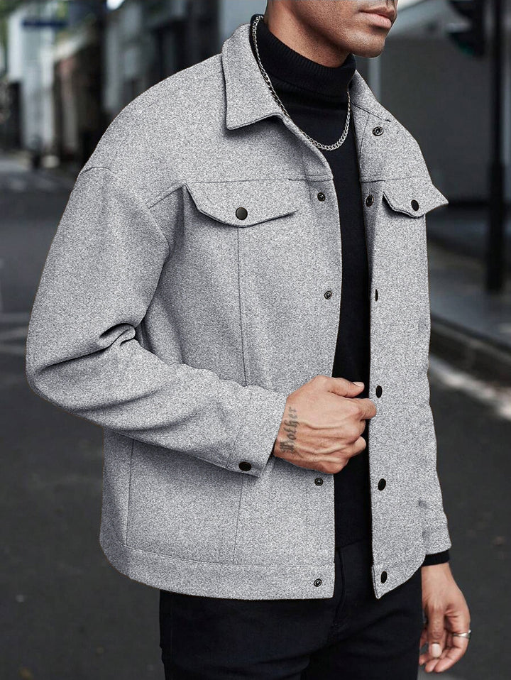 Men's shirt jacket made of wool blend with snap buttons and flap pockets StylebySassy