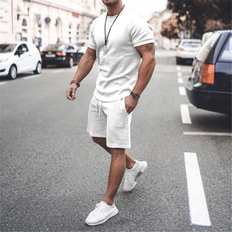 Men's fitted short sleeve shirt with reinforced shoulder seam and elastic drawstring bermuda made of stretch jersey StylebySassy