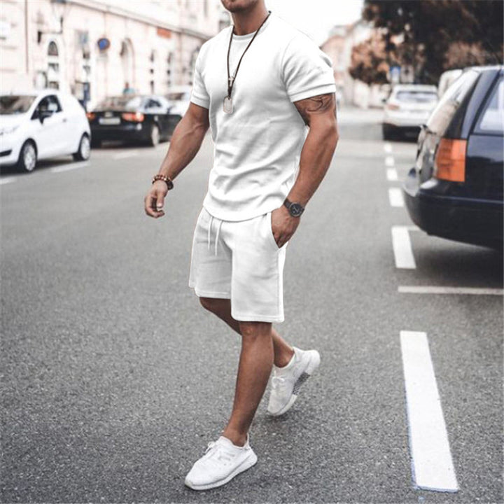 Men's fitted short sleeve shirt with reinforced shoulder seam and elastic drawstring bermuda made of stretch jersey StylebySassy