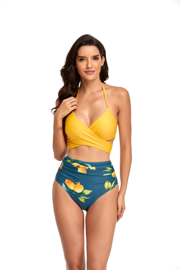 Women's High-Cut Bikini with Wrap Top and Floral Patterns StylebySassy