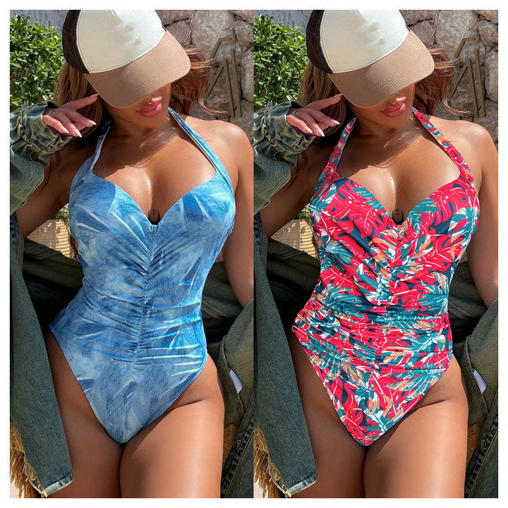 Women's One-Piece Swimsuit with Floral Design and Ruching StylebySassy