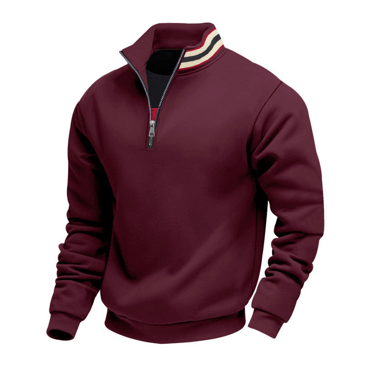 Men's half-zip sweatshirt with sporty ring collar and soft fleece inner lining StylebySassy