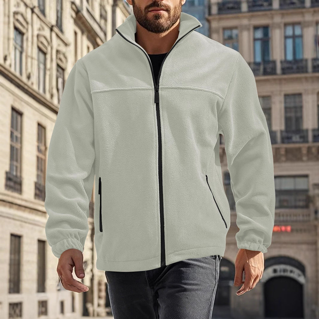Men's fleece jacket with zipper, stand-up collar and zip pockets StylebySassy