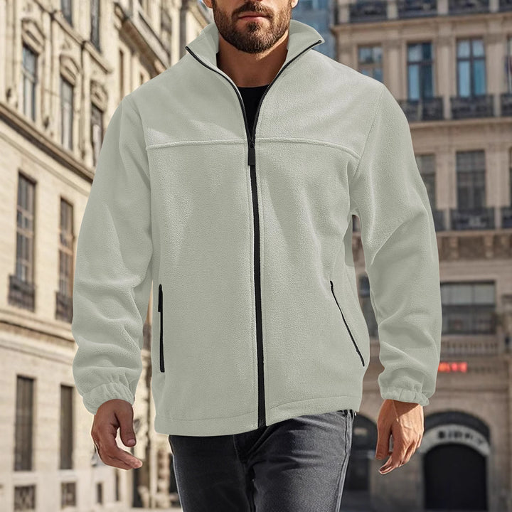 Men's fleece jacket with zipper, stand-up collar and zip pockets StylebySassy