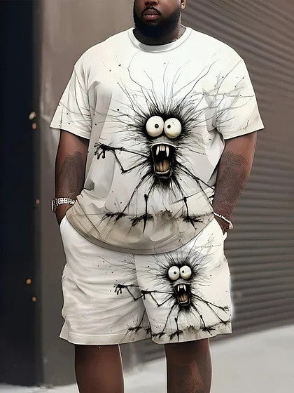 Men's casual leisure two-piece set with large smiley sunglasses print StylebySassy