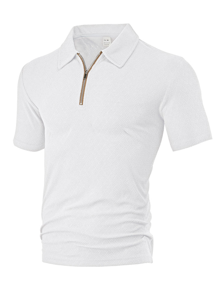 Men's slim fit half-zip polo with fine herringbone jacquard structure StylebySassy