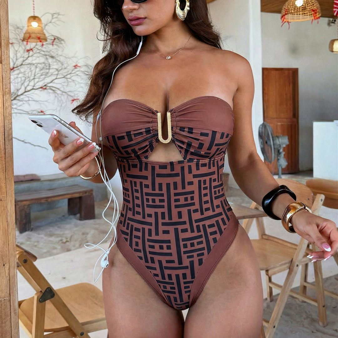 Ladies One-Sided Cut-Out Swimsuit with Decorative Buckle StylebySassy