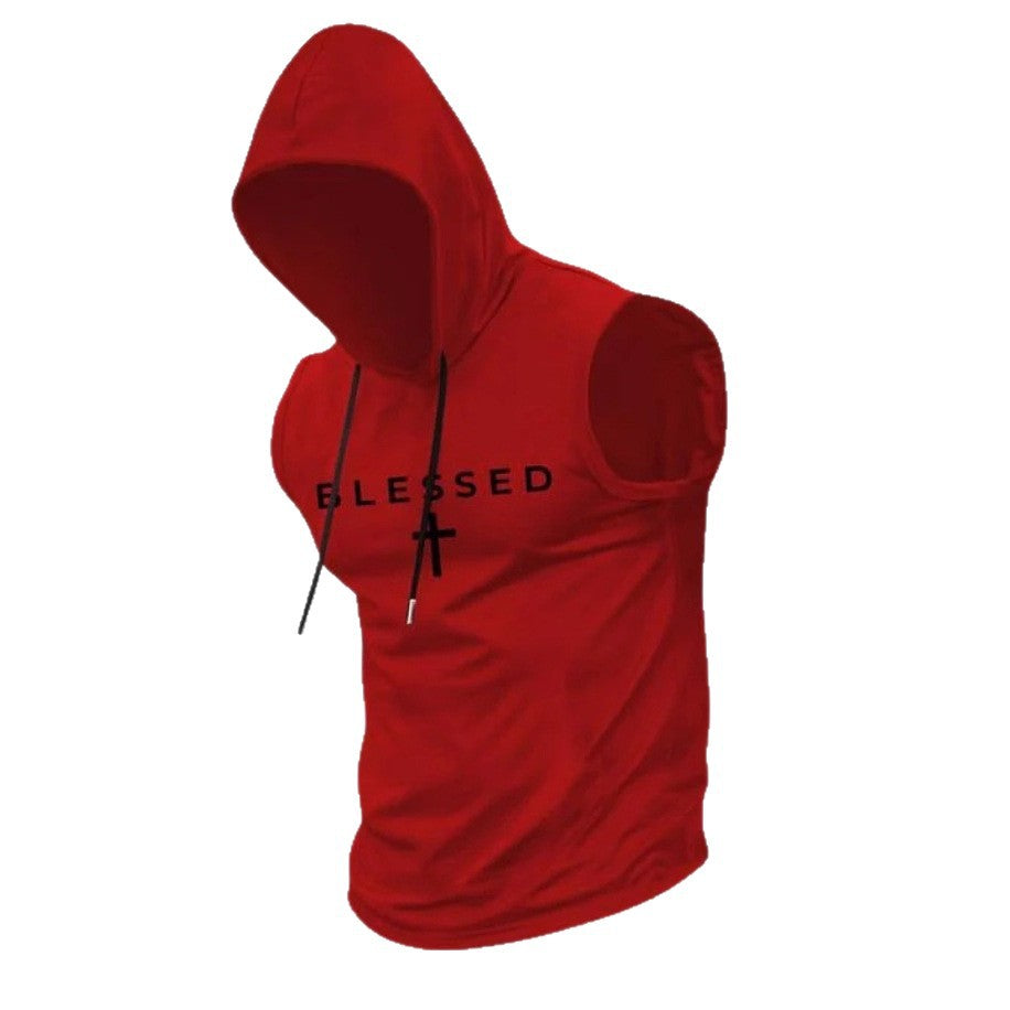 Men's sleeveless hoodie sweatshirt with slogan print and athletic fit StylebySassy