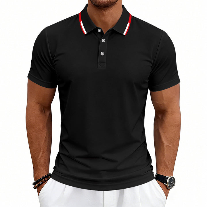 Men's tailored short-sleeve polo shirt with contrast collar made of breathable piqué StylebySassy