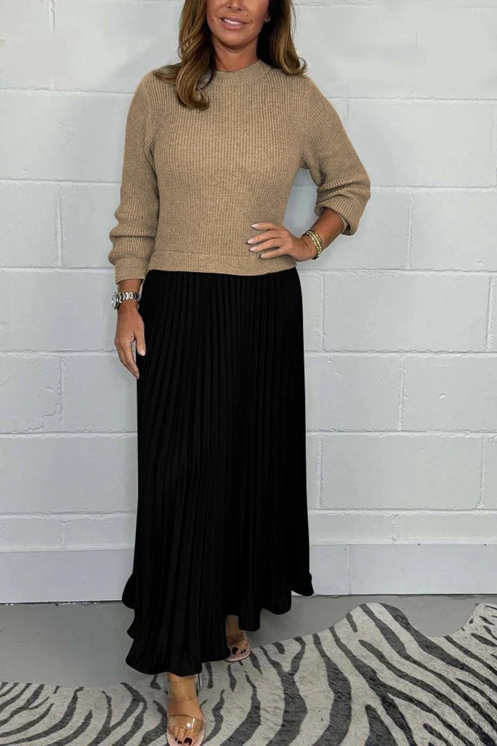 Women's nan pleated maxi skirt with elastic comfort waistband and softly falling pleats StylebySassy