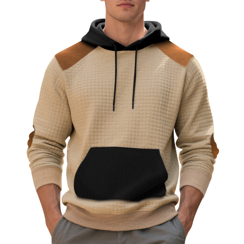 Men's urban waffle knit hoodie with kangaroo pocket and trim StylebySassy