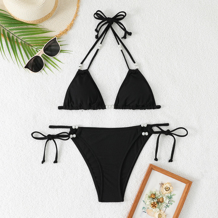 Women's Triangle Bikini with Refined Pearl Accents StylebySassy