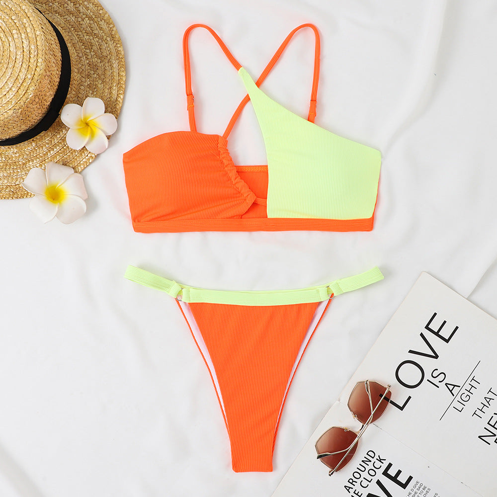 Women Two-Piece Bikini Set with Asymmetrical Design StylebySassy