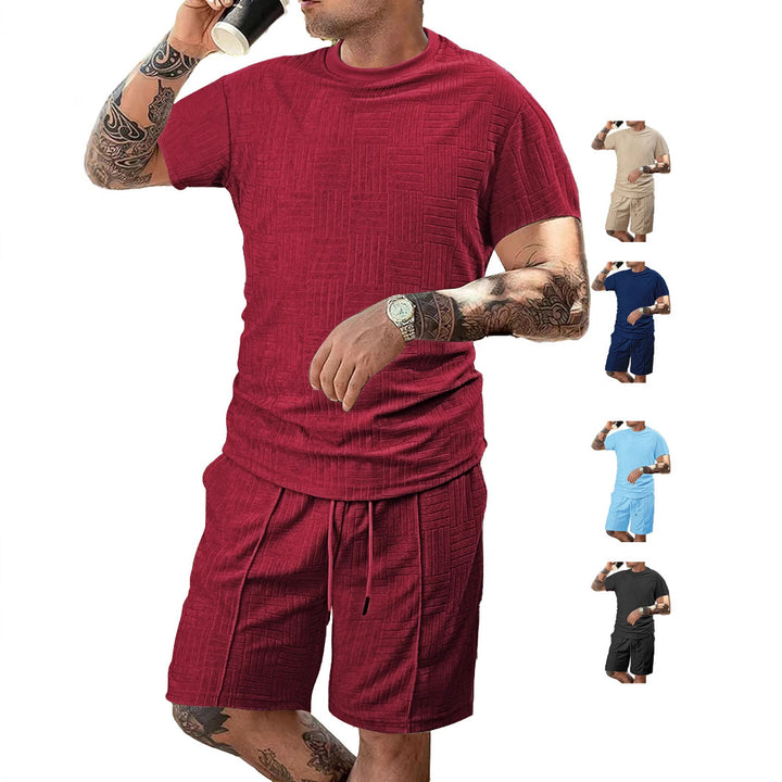 Men's nano relief structure lounge two-piece with short sleeve round neck and elastic drawstring Bermuda StylebySassy