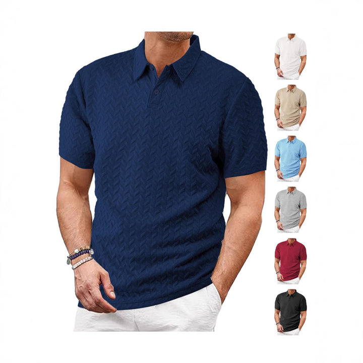 Men's short-sleeved polo shirt with embossed zigzag texture and classic shirt collar StylebySassy
