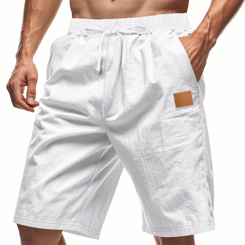 Men's lightweight casual Bermuda shorts with elastic waistband, drawstring and discreet leather application StylebySassy