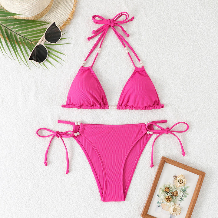 Women's Triangle Bikini with Refined Pearl Accents StylebySassy