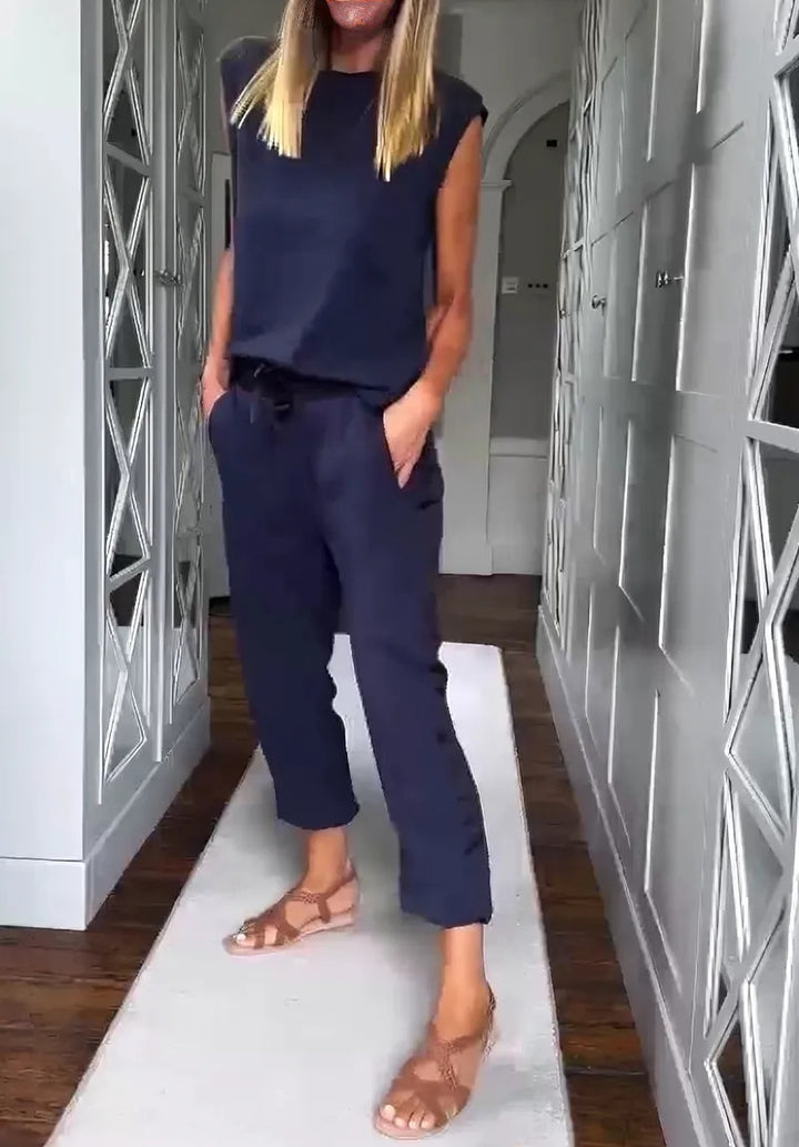 Women's urban jersey two-piece set with dropped shoulder and high-cut cord jog pant StylebySassy
