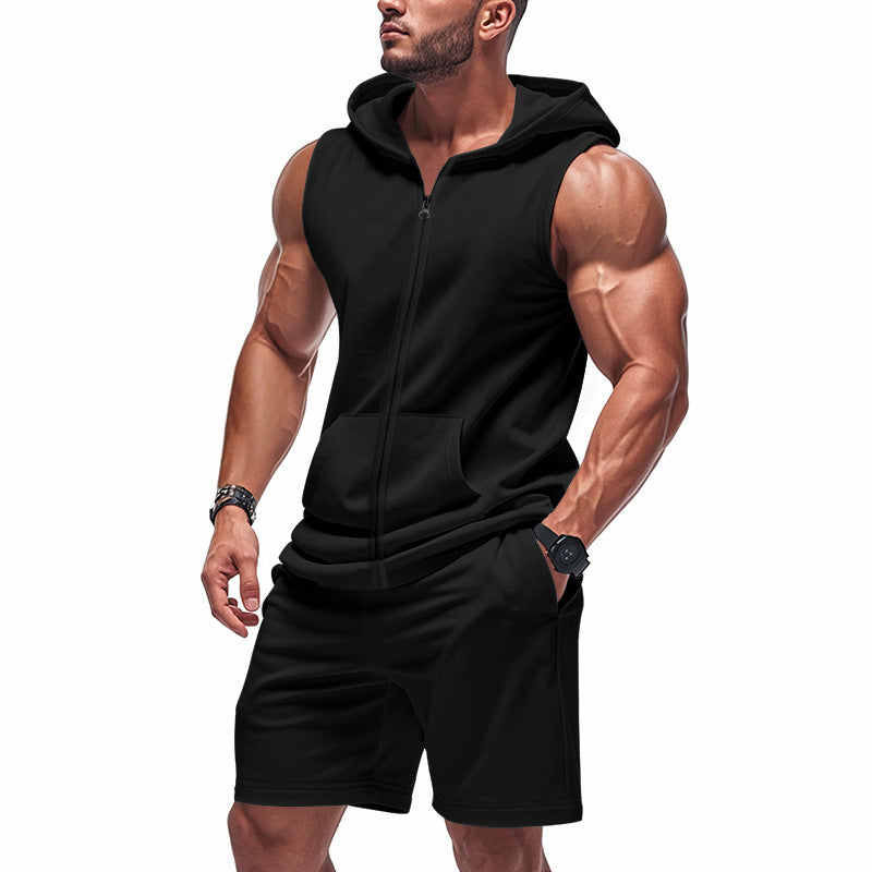 Men's sporty hoodie set with sleeveless sweatshirt, full zip, and training shorts StylebySassy
