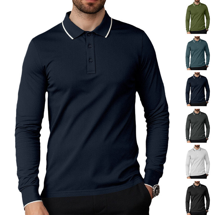 Men's long-sleeved pique polo shirt with contrasting piping at the collar and cuffs StylebySassy