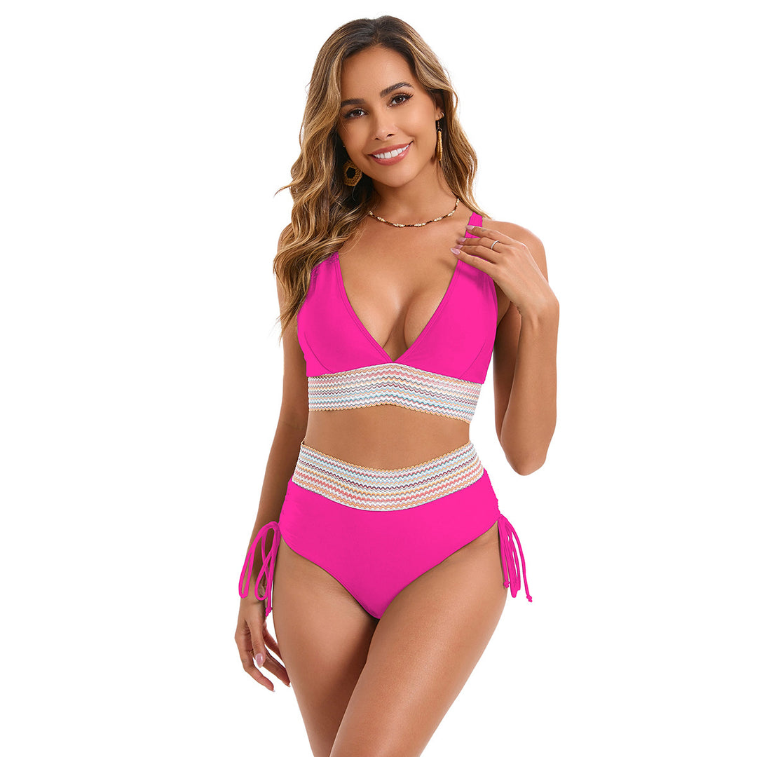 Women's High-Waisted Bikini Set with Trendy Lacing Details StylebySassy