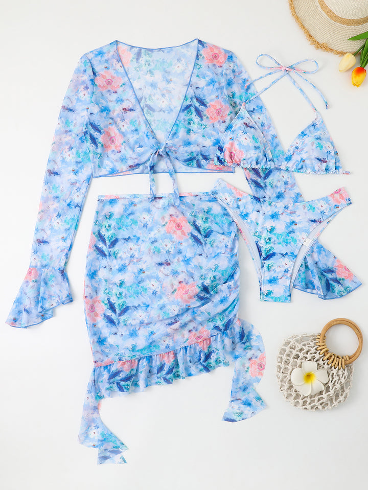 Women's bathing set with floral design, short top and wrap skirt StylebySassy