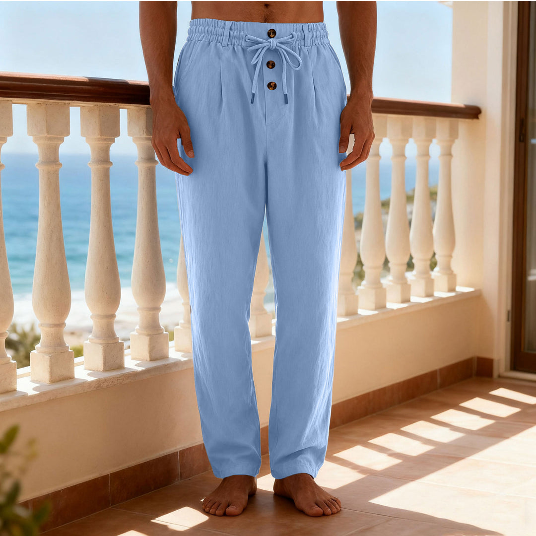 Men's nano lightweight lounge pants with elastic drawstring waistband, drawstring and decorative button placket StylebySassy