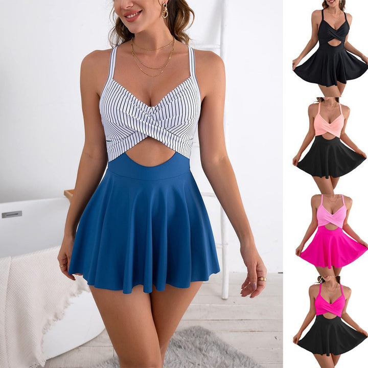 Women's One-Piece Swimsuit with Wrap Skirt and Trendy Cut-Out StylebySassy