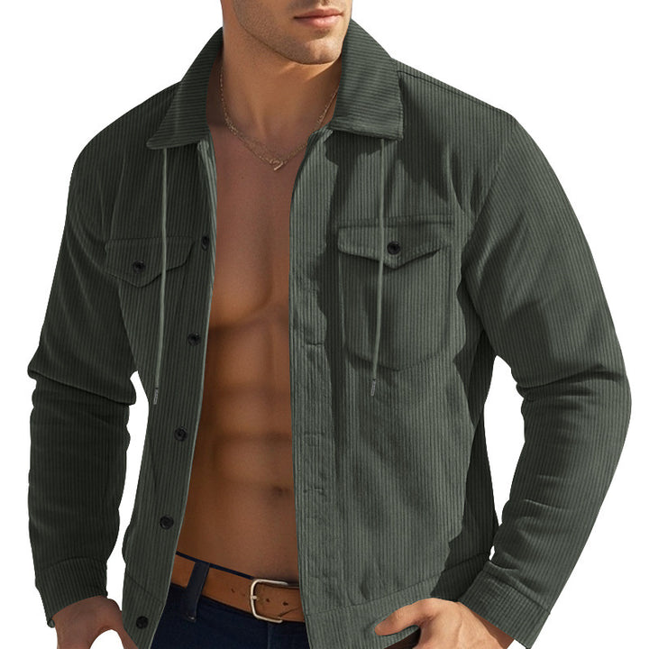 Men's casual fine ribbed cord jacket with stand-up collar, chest pockets and elastic hem StylebySassy