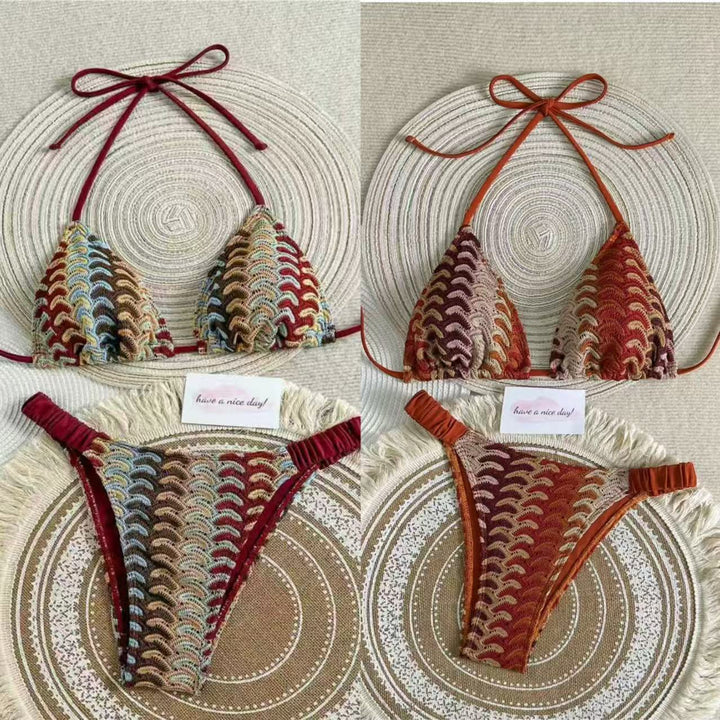 Women Triangle Bikini with Colorful Crochet Pattern StylebySassy